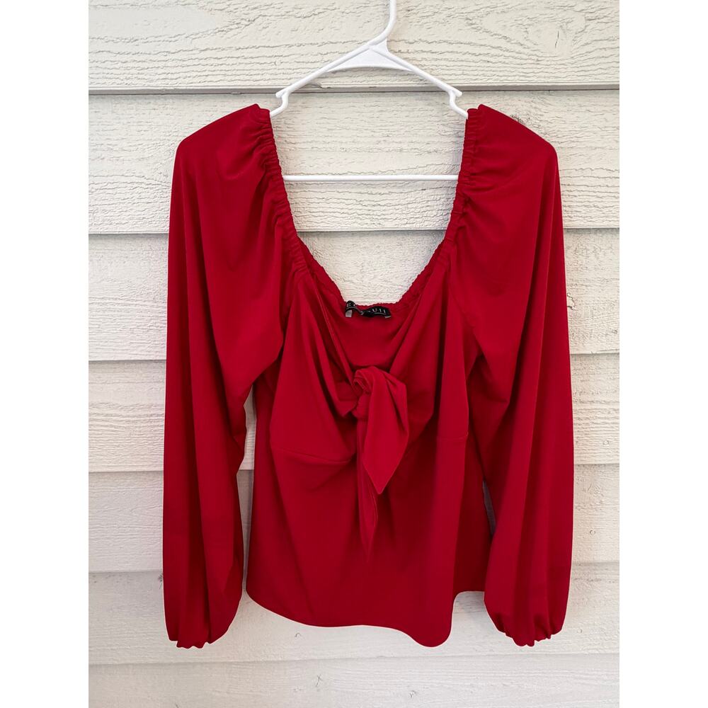 Eloquii Red Tie Front Long Sleeve Blouse Size 14/16 Plus Size Statement Top - Picture 2 of 8